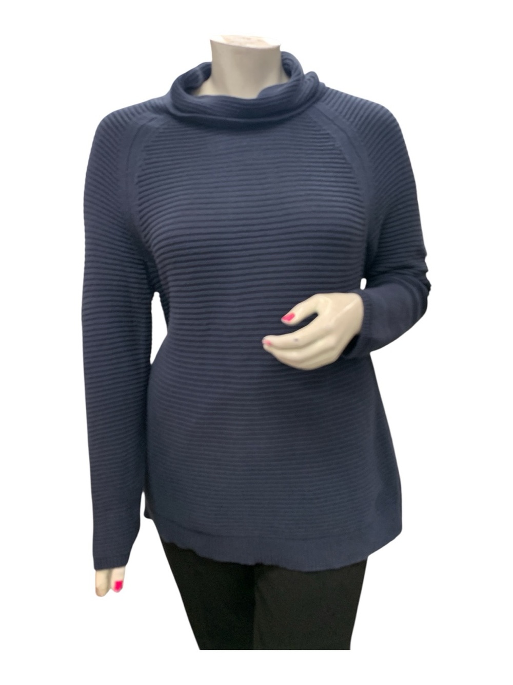 Textured Cowl Neck Sweater in Navy